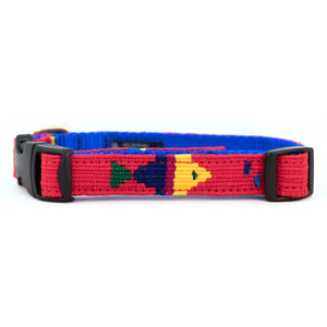 A Tail We Could Wag Handmade Cotton Weave Dog Collar - Foolish Fish (Red)