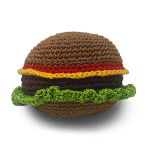 Burger Crochet Dog Toy with Squeaker