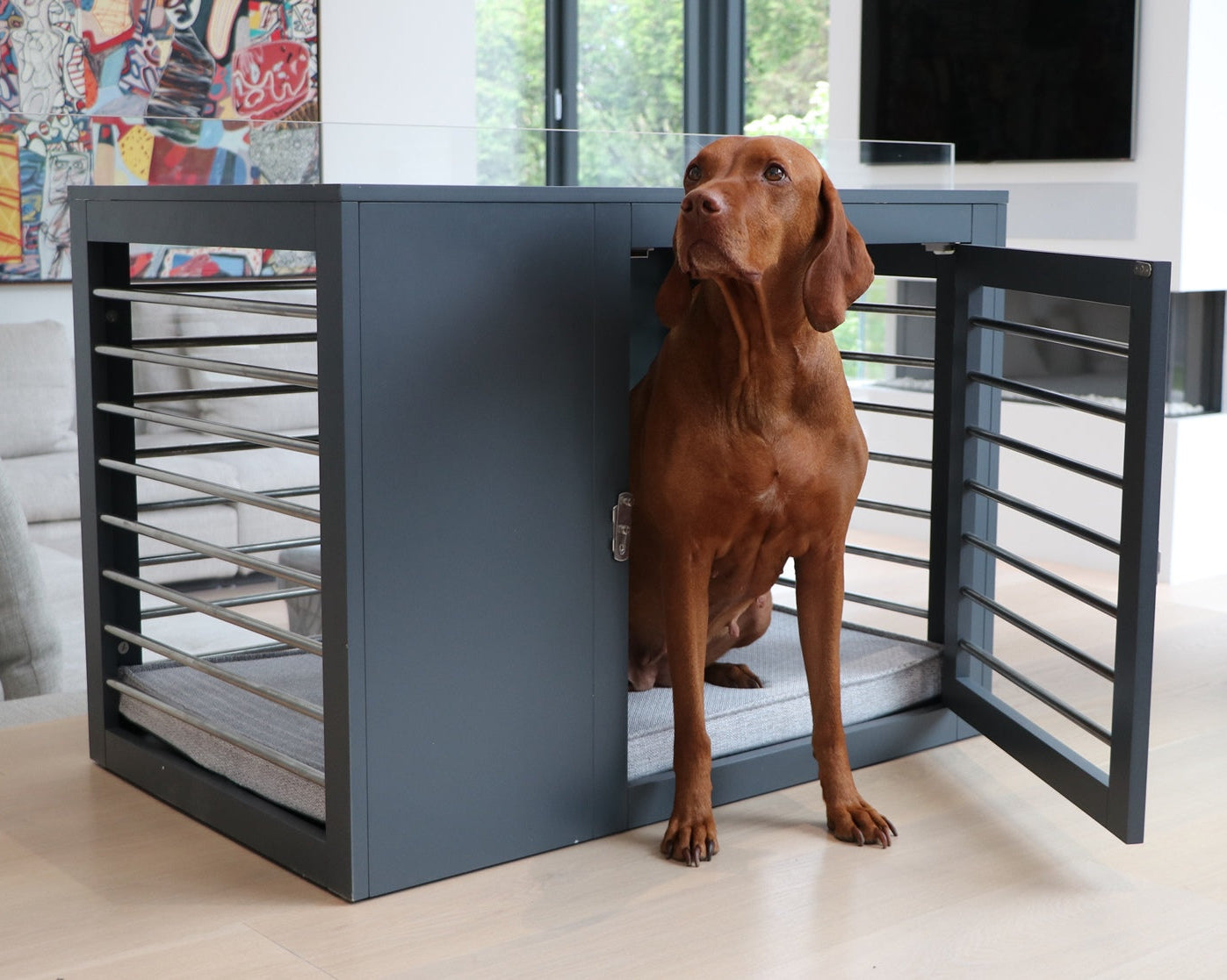 Bowsers Moderno Luxury Dog Crate - Gray