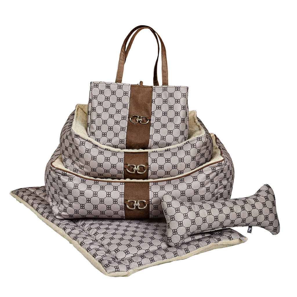 Chewy Vuitton White Checkered Dog Carrier