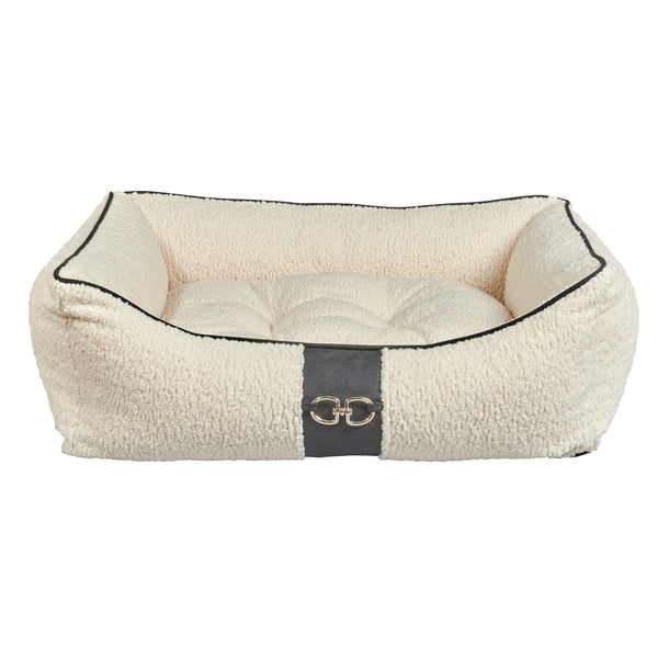 Bowsers Signature Scoop Dog Bed - Ivory Sheepskin Faux Fur