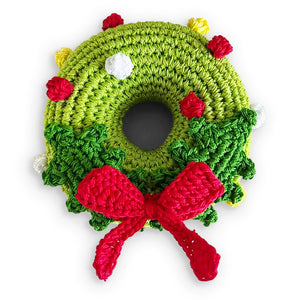 Christmas Wreath Crochet Dog Toy with Squeaker