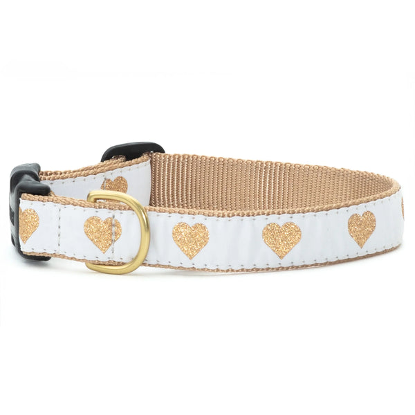 Up Country Heart of Gold Dog Collar - White/Gold