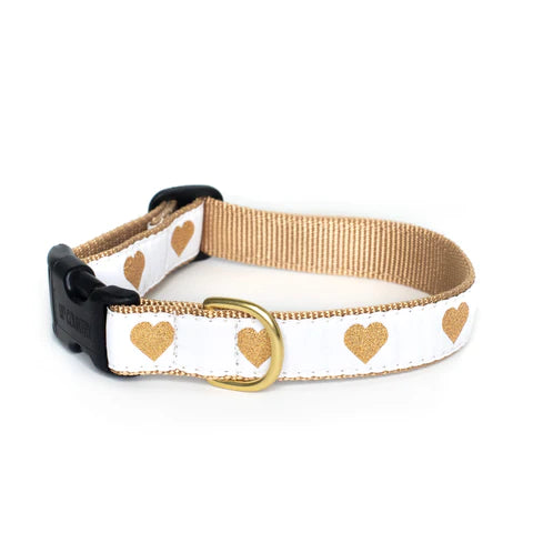 Up Country Heart of Gold Dog Collar - White/Gold