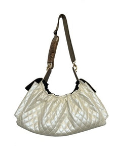 Petote Gigi Sling Dog Carrier Bag - Ivory Quilted With Faux Snake Trim