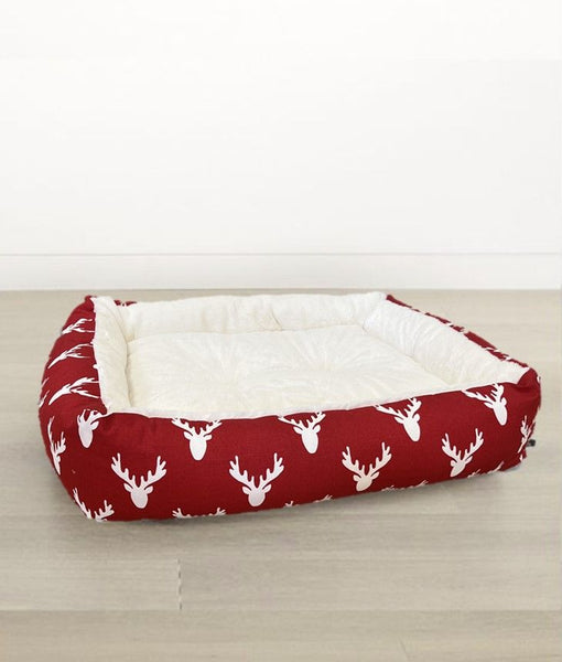 Bowsers Alpine Lounger Dog Bed - Antlers Red