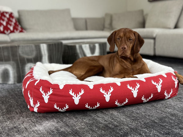 Bowsers Alpine Lounger Dog Bed - Antlers Red