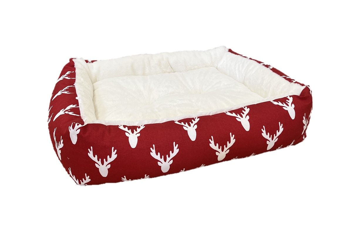 Bowsers Alpine Lounger Dog Bed - Antlers Red
