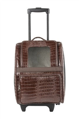Petote Rio Dog Carrier On Wheels - Brown Faux Croco