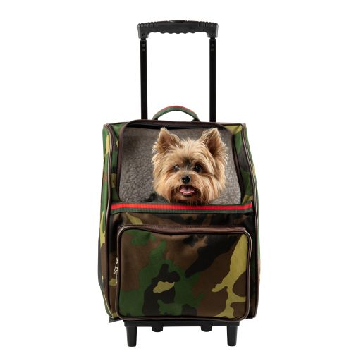 Petote Rio Dog Carrier Roller Bag - Camo With Red Stripe