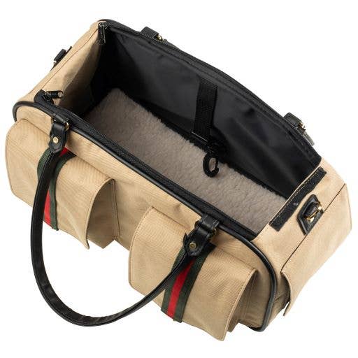 Petote Marlee 2 Dog Carrier - Khaki With Red Stripe