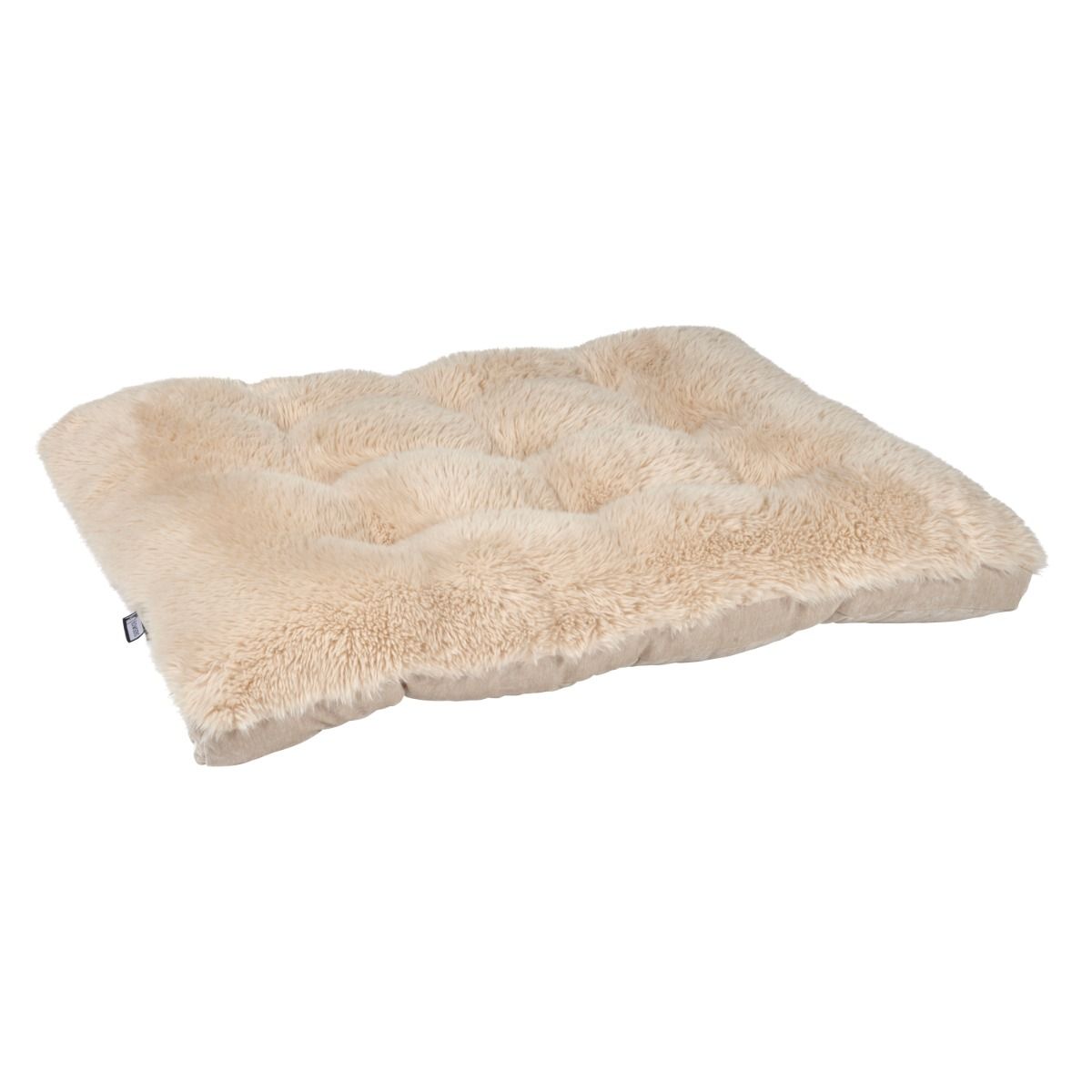 Fluffernutter plush dog bed with a tufted cushion and raised padded edges