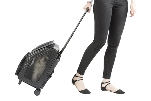 Petote Rio Dog Carrier On Wheels - Black Quilted