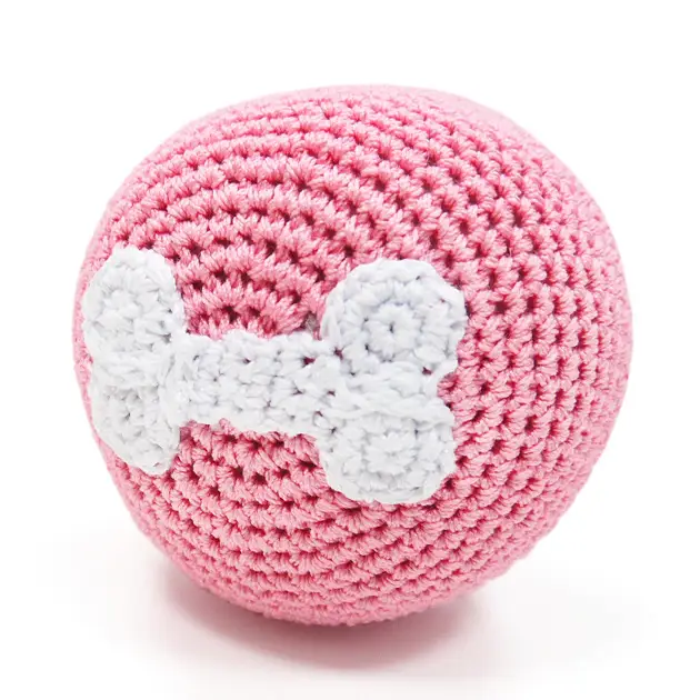 Pink Bone Ball Crochet Dog Toy with Squeaker