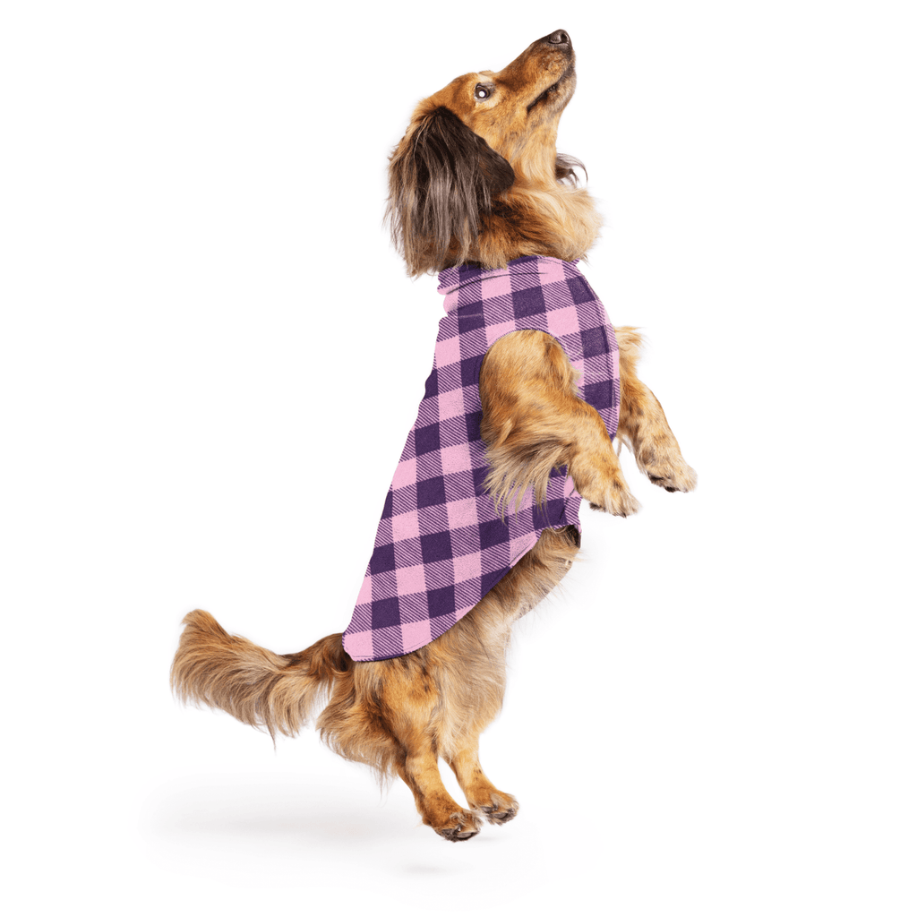 Gold Paw Stretch Fleece Dog Coat - Buffalo Check (Rose)