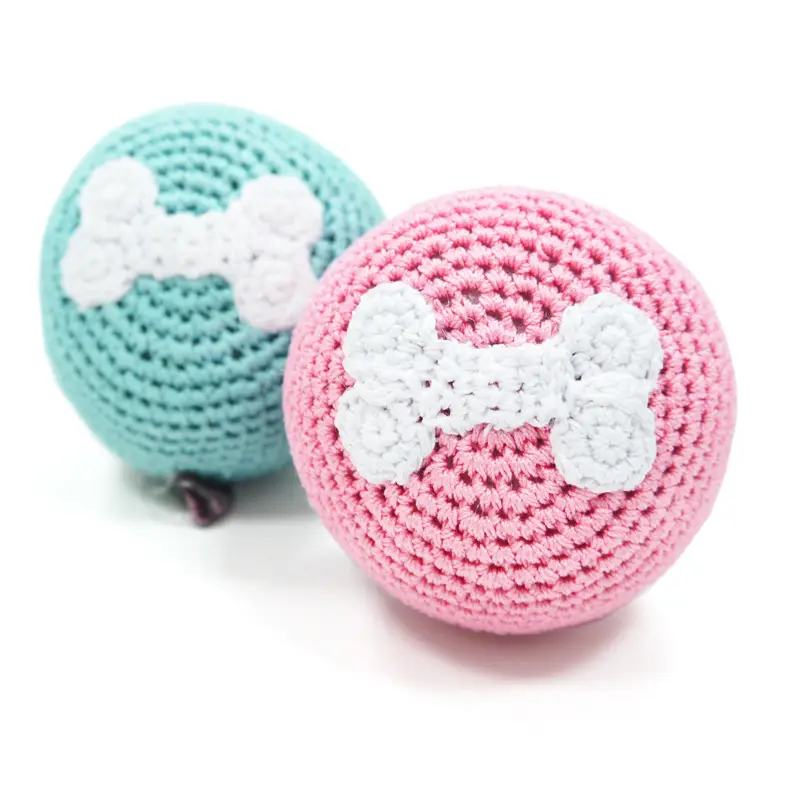 Pink Bone Ball Crochet Dog Toy with Squeaker