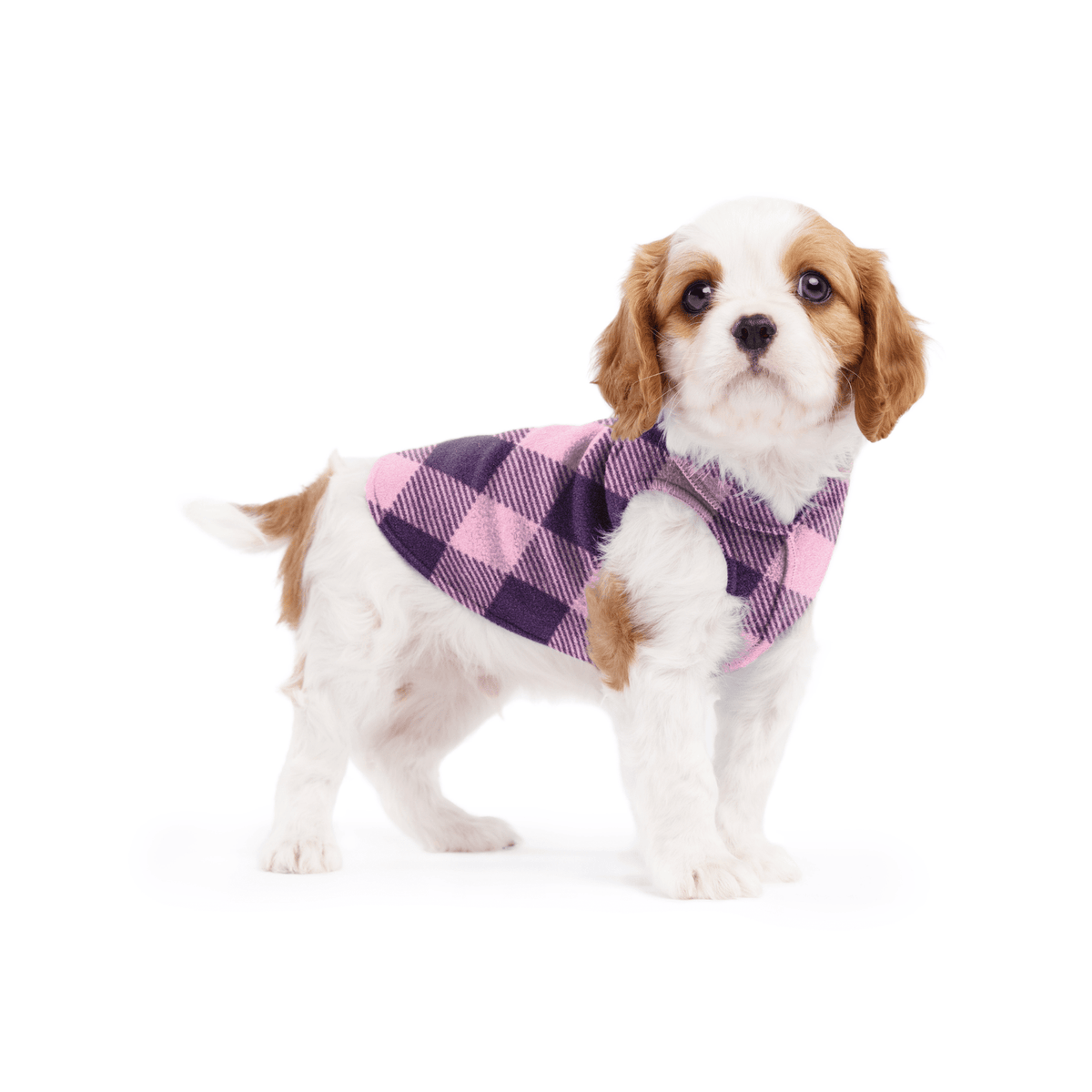 Gold Paw Stretch Fleece Dog Coat - Buffalo Check (Rose)