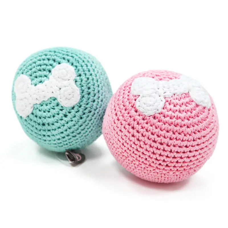 Pink Bone Ball Crochet Dog Toy with Squeaker