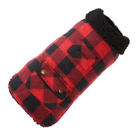 Up Country Buffalo Check Fleece Lined Dog Coat - Red