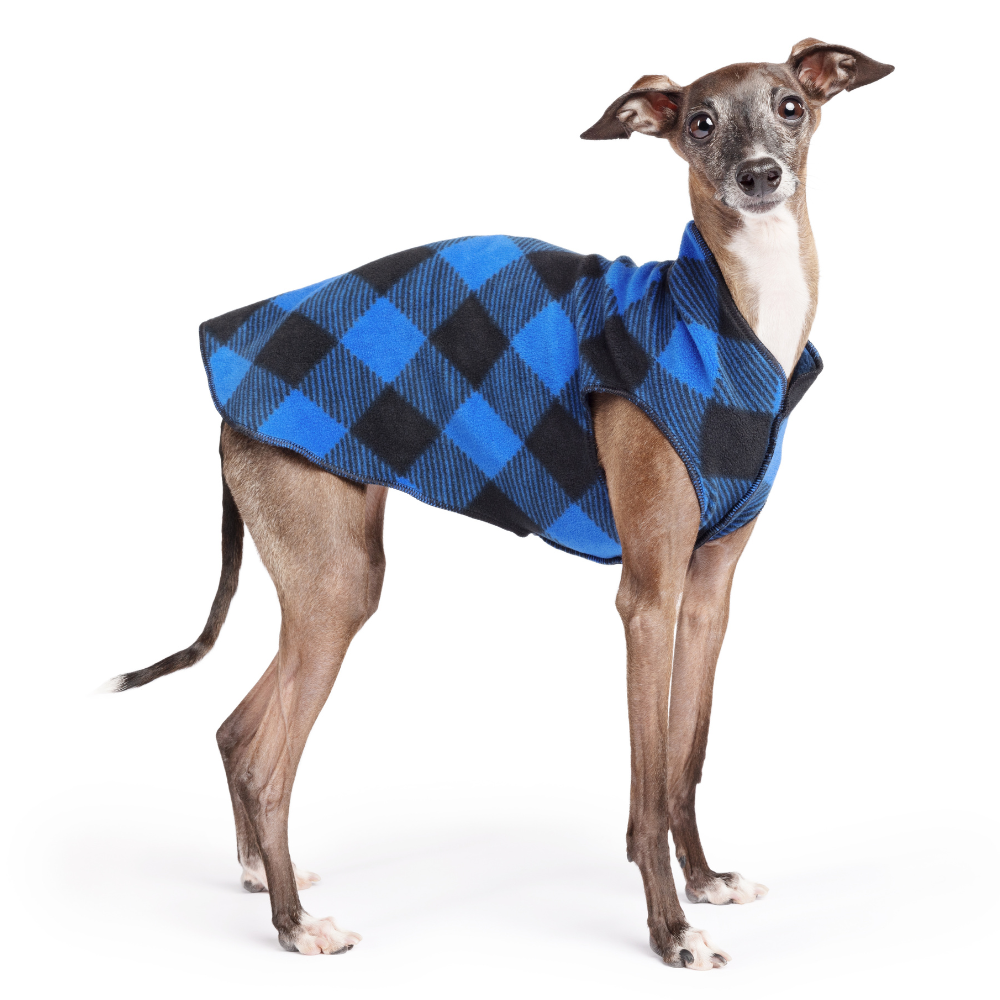 Gold Paw Stretch Fleece Dog Coat - Buffalo Check (Cobalt Blue/Black)