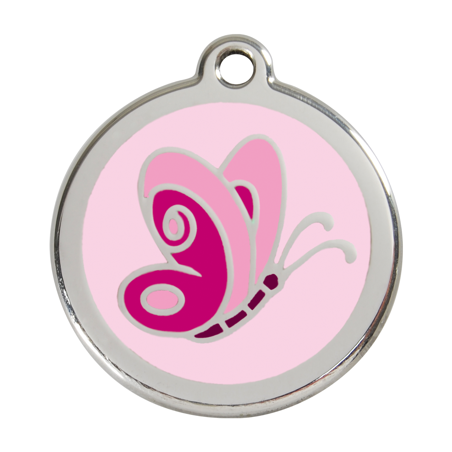 Red Dingo Stainless Steel & Enamel Pink Butterfly Dog ID Tag