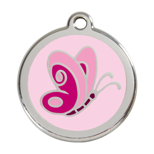 Red Dingo Stainless Steel & Enamel Pink Butterfly Dog ID Tag