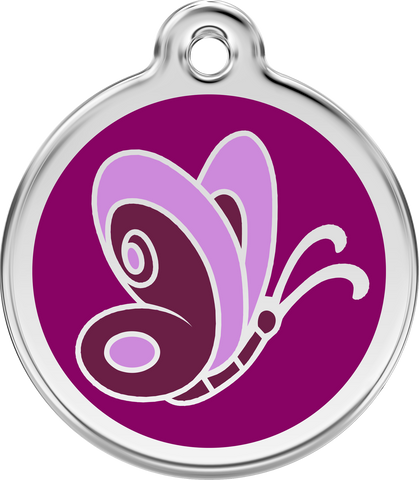 Red Dingo Stainless Steel & Enamel Purple Butterfly Dog ID Tag