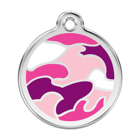 Red Dingo Stainless Steel & Enamel Pink Camouflage Dog ID Tag