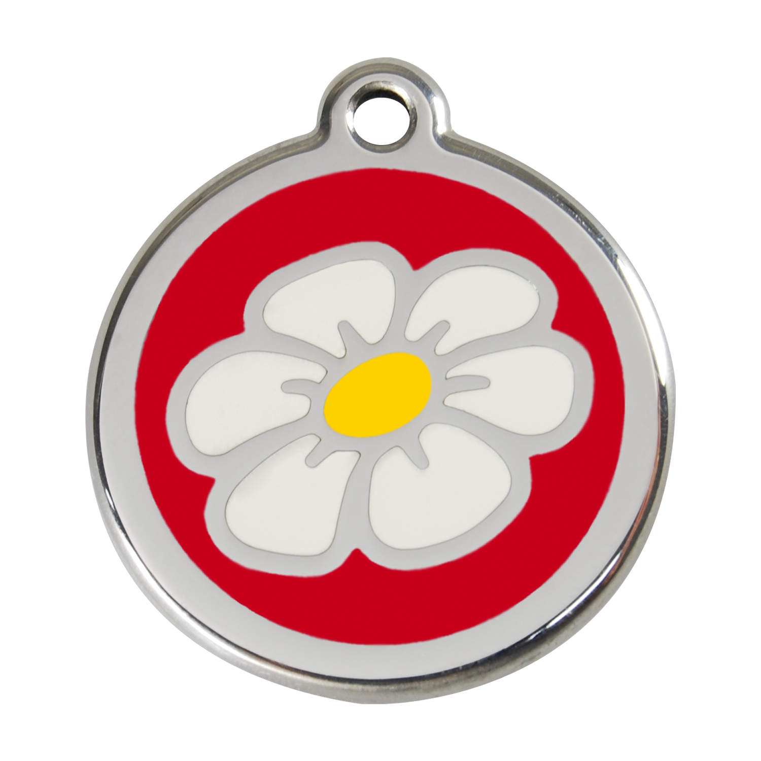 Red Dingo Stainless Steel & Enamel Daisy Dog ID Tag