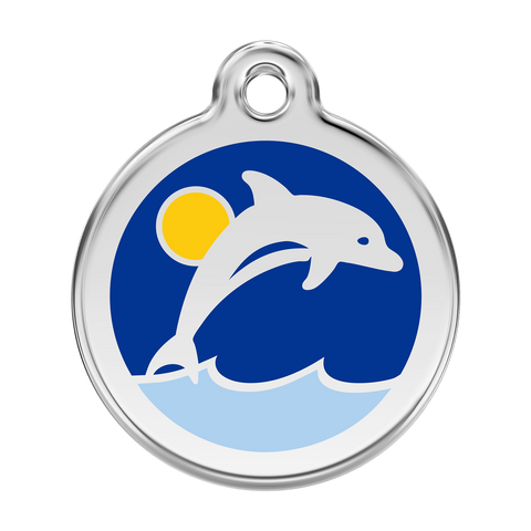 Red Dingo Stainless Steel & Enamel Dolphin Dog ID Tag