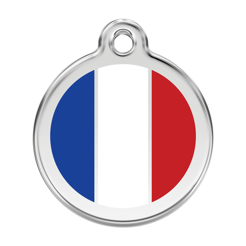 Red Dingo Stainless Steel & Enamel French Flag Dog ID Tag