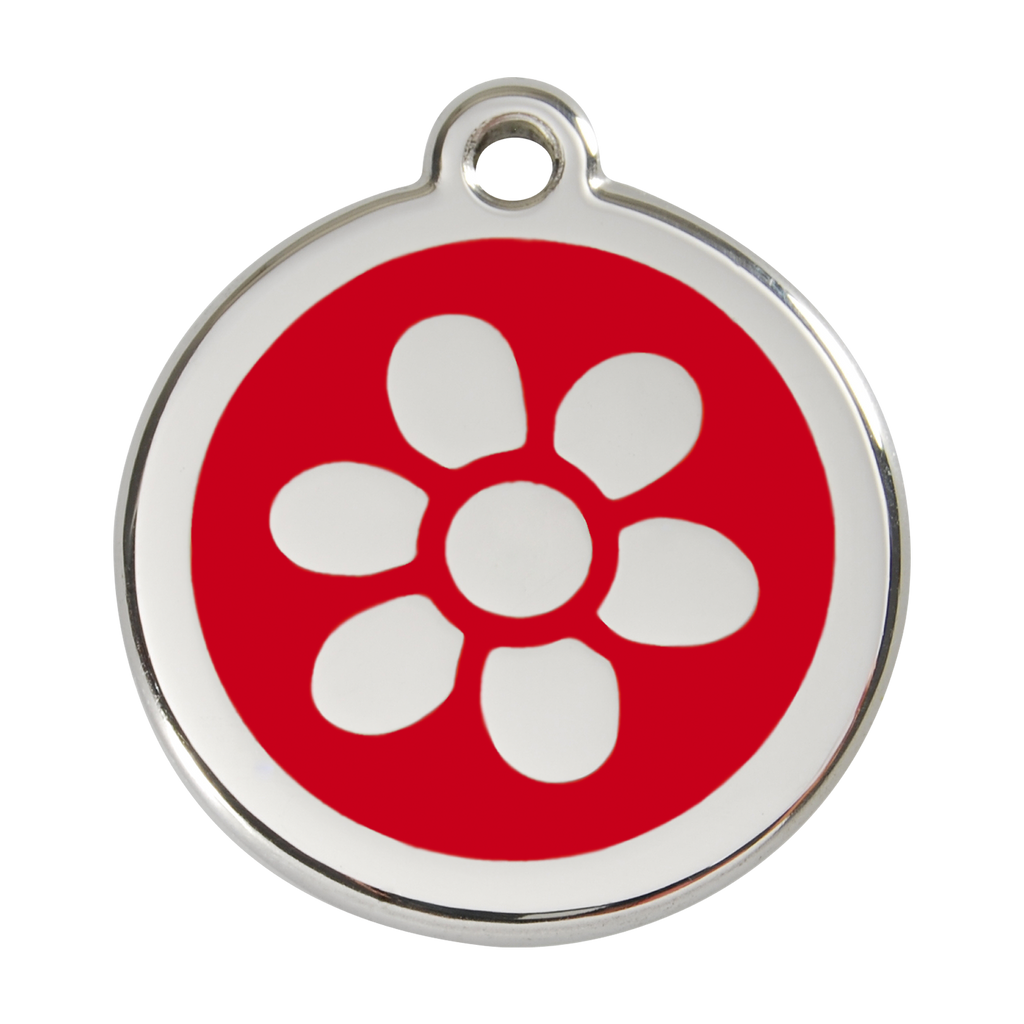 Red Dingo Stainless Steel & Enamel Flower Dog ID Tag