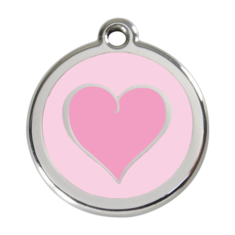 Red Dingo Stainless Steel & Enamel Two Tone Pink Heart Dog ID Tag