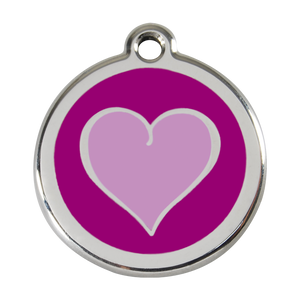 Red Dingo Stainless Steel & Enamel Two Tone Purple Heart Dog ID Tag