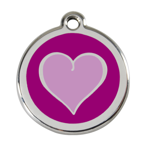 Red Dingo Stainless Steel & Enamel Two Tone Purple Heart Dog ID Tag