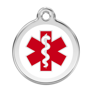 Red Dingo Stainless Steel & Enamel Medical Symbol Dog ID Tag