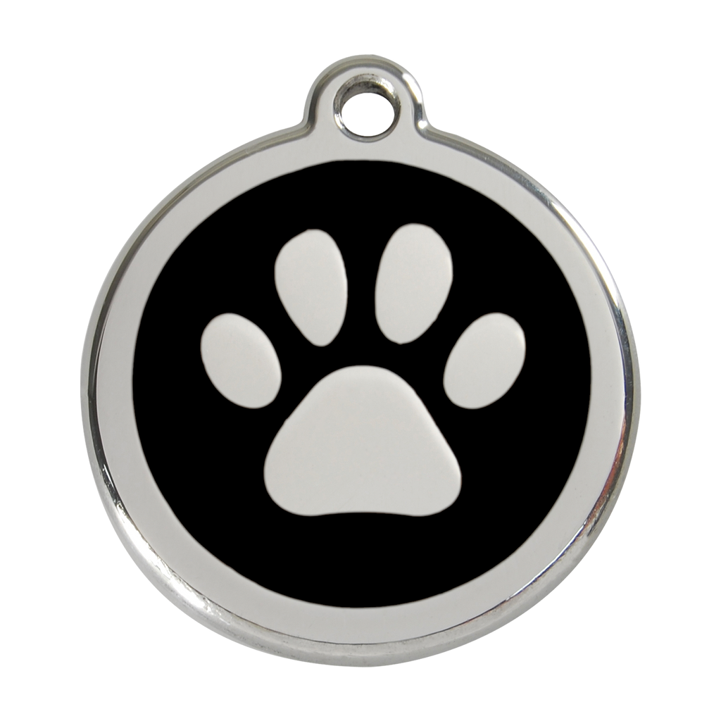 Red Dingo Stainless Steel & Enamel Paw Prints Dog ID Tag