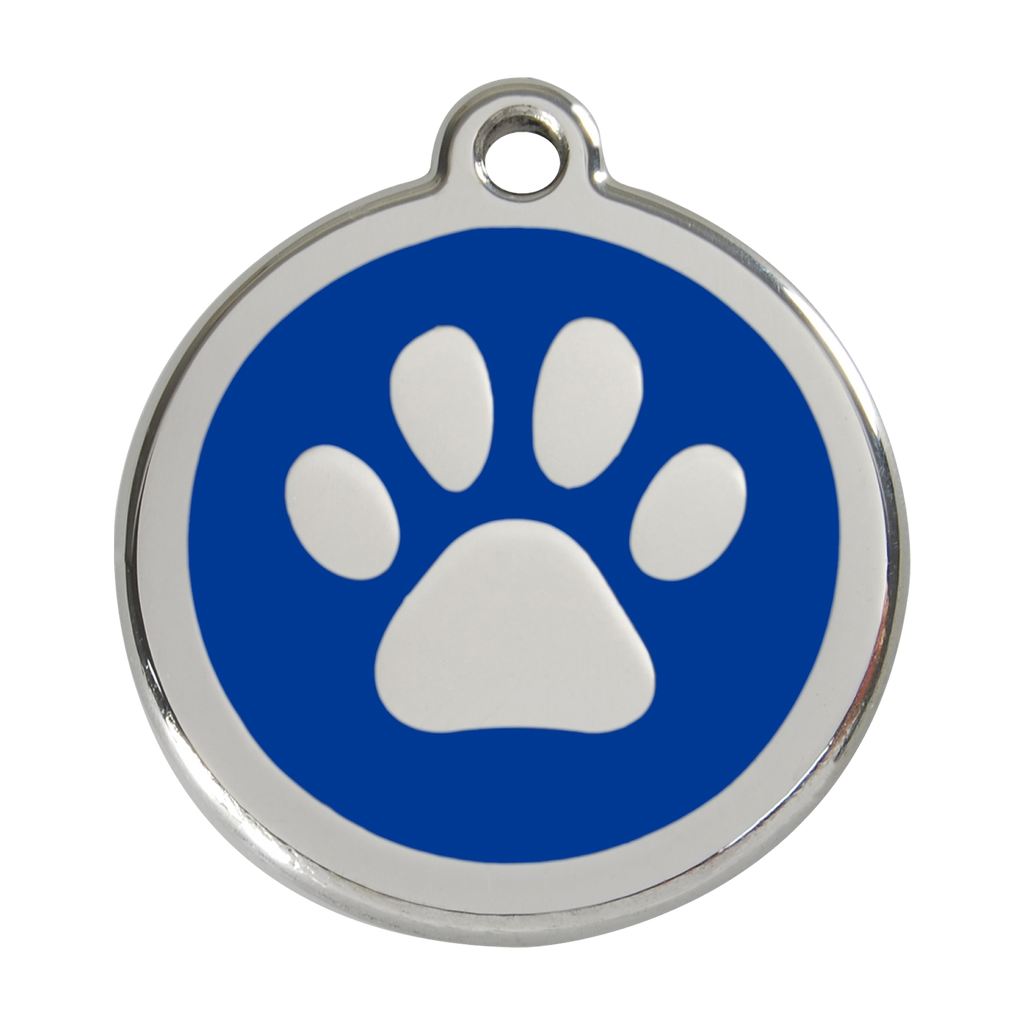 Red Dingo Stainless Steel Enamel Paw Prints Dog ID Tag PupLife