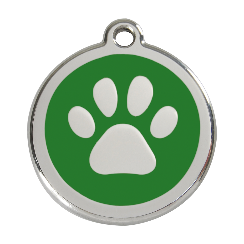 Red Dingo Stainless Steel Enamel Paw Prints Dog ID Tag PupLife Dog Supplies