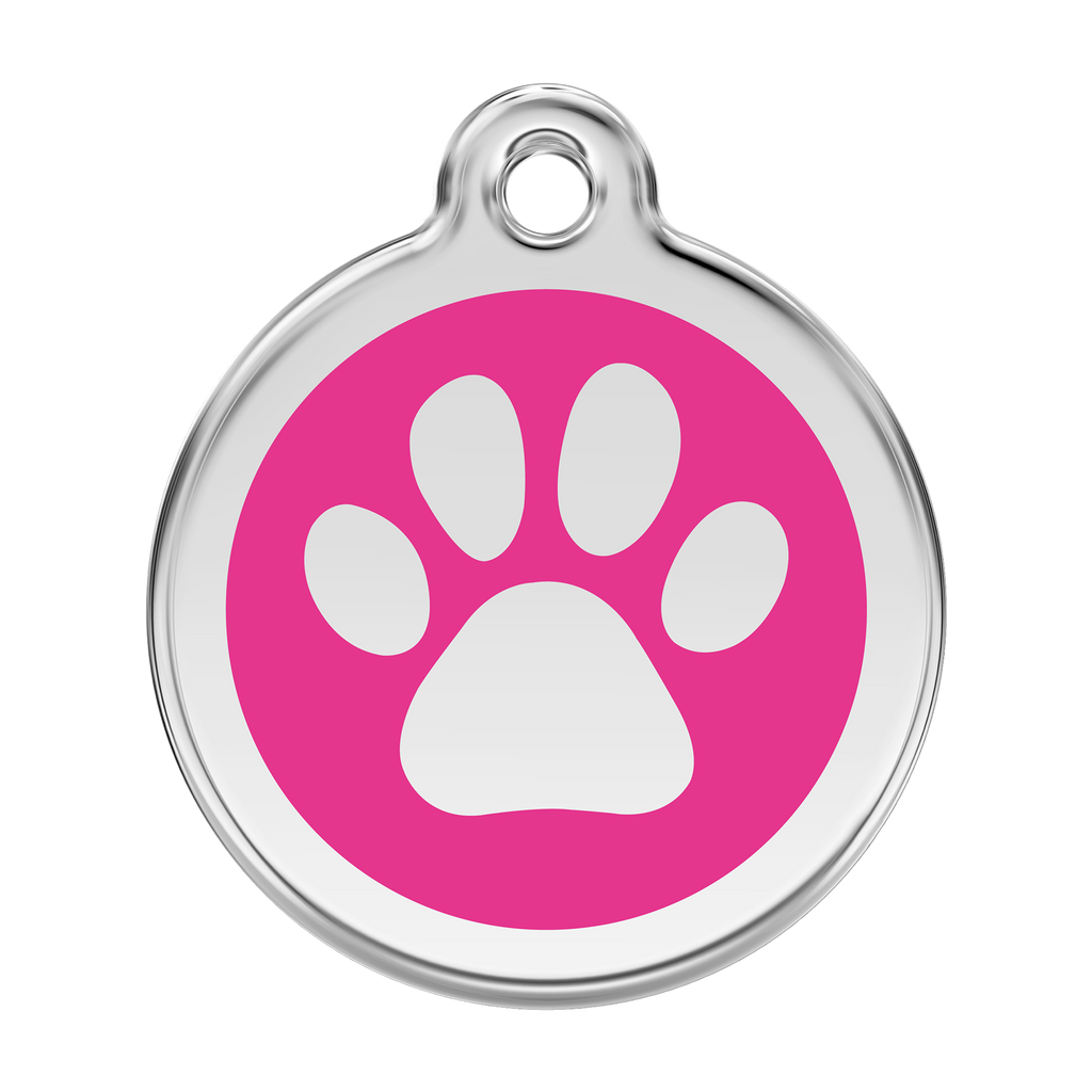 Red Dingo Stainless Steel & Enamel Paw Prints Dog ID Tag