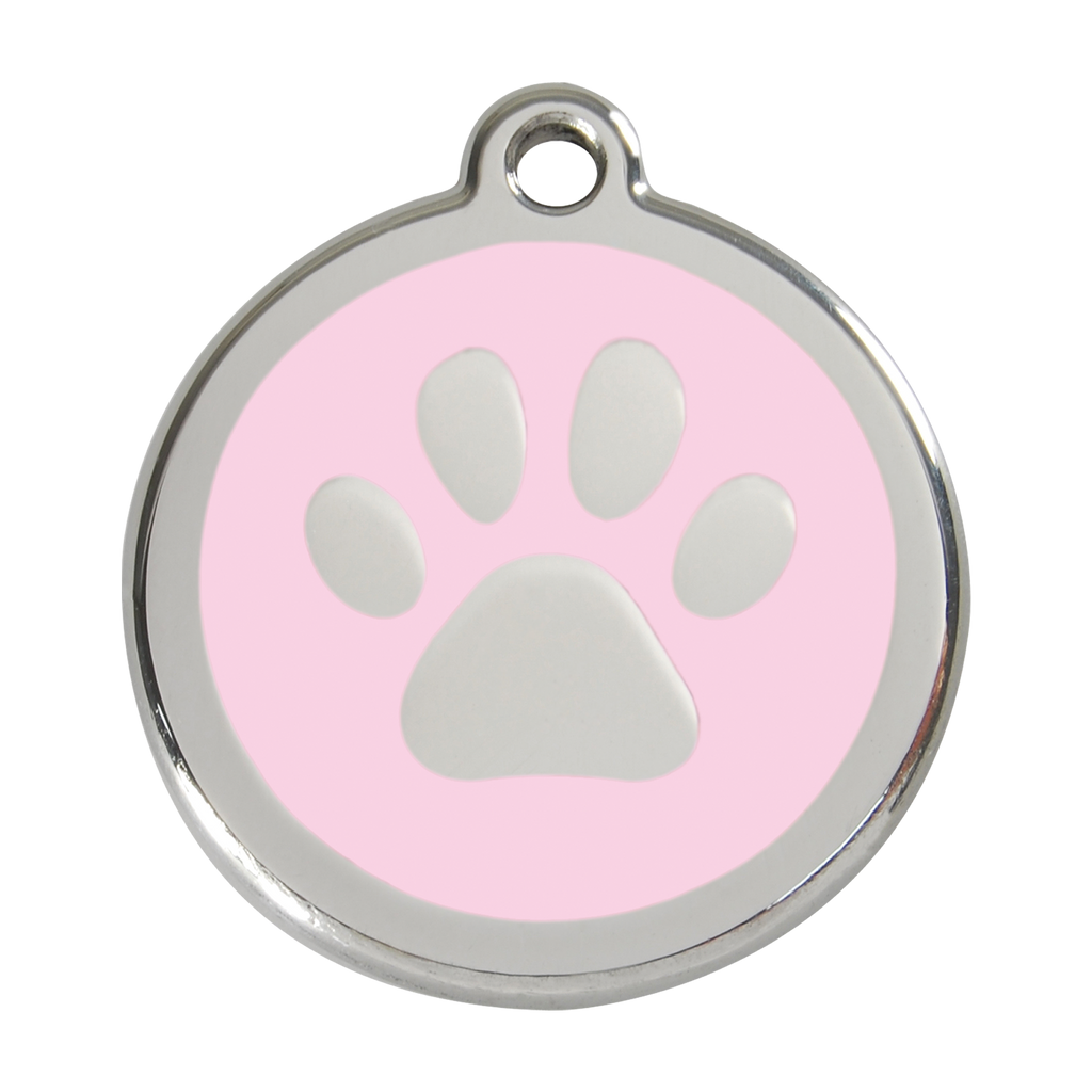 Red Dingo Stainless Steel & Enamel Paw Prints Dog ID Tag
