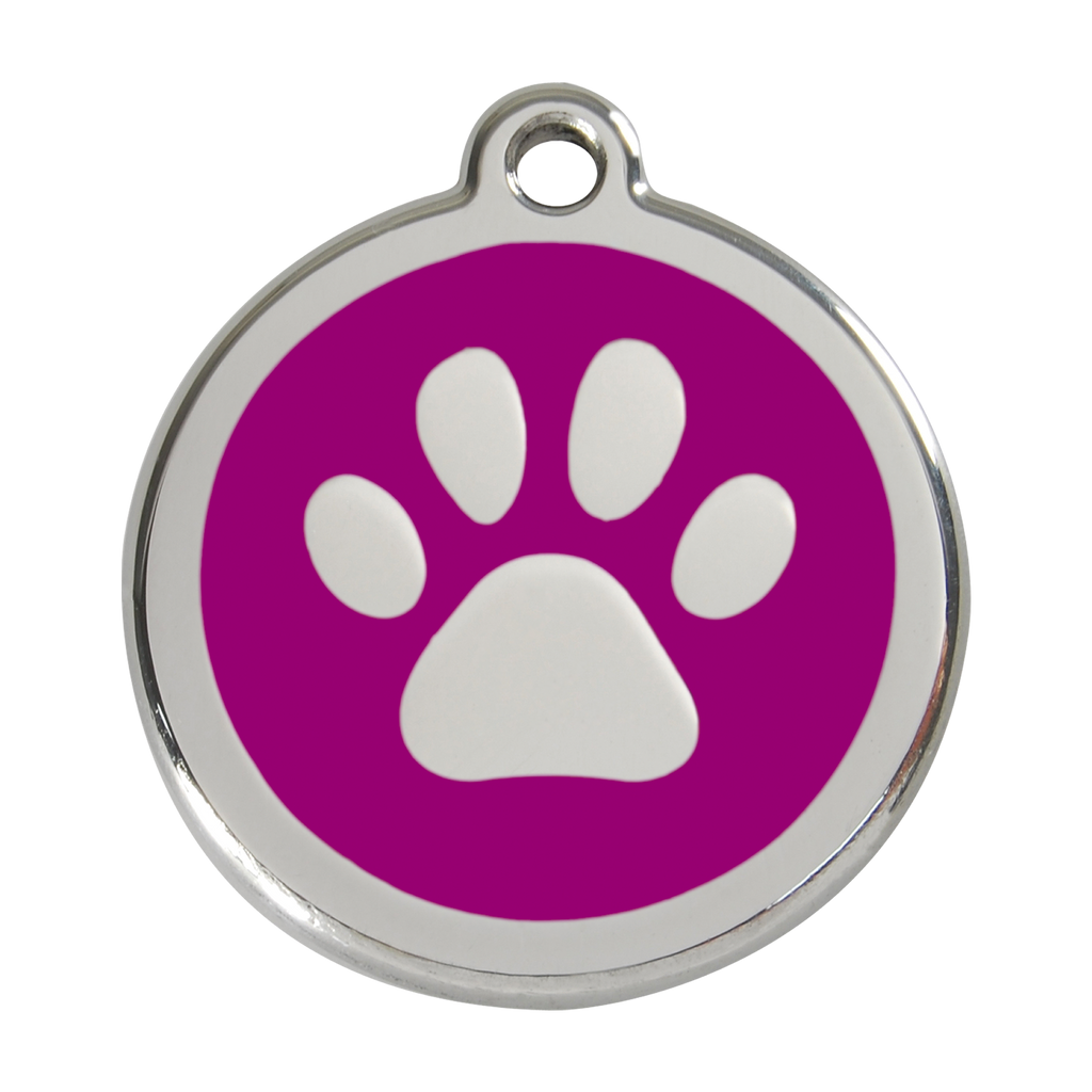 Red Dingo Stainless Steel & Enamel Paw Prints Dog ID Tag
