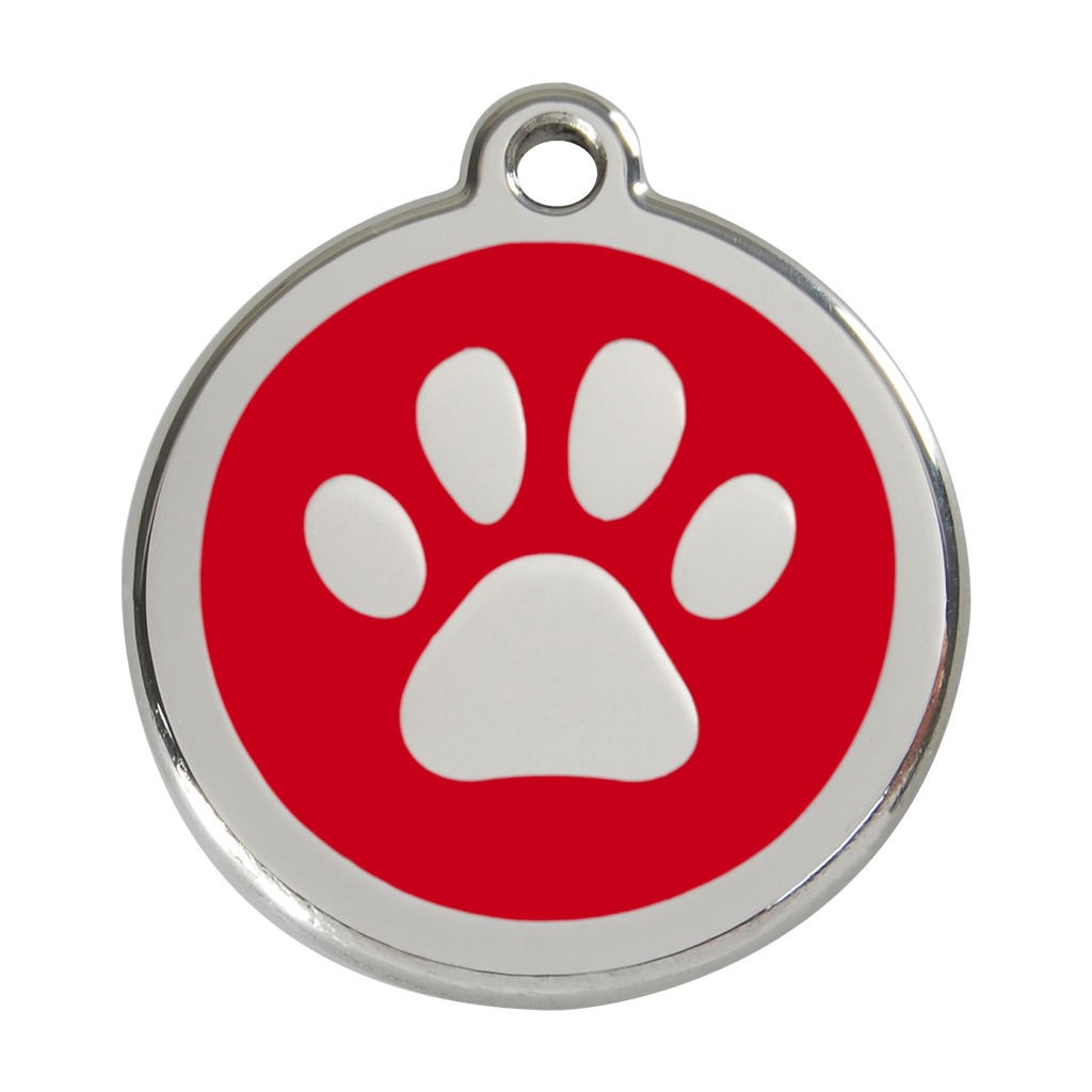Red Dingo Stainless Steel & Enamel Paw Prints Dog ID Tag