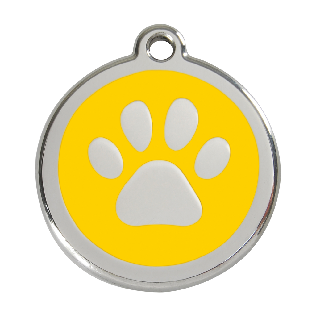 Red Dingo Stainless Steel & Enamel Paw Prints Dog ID Tag