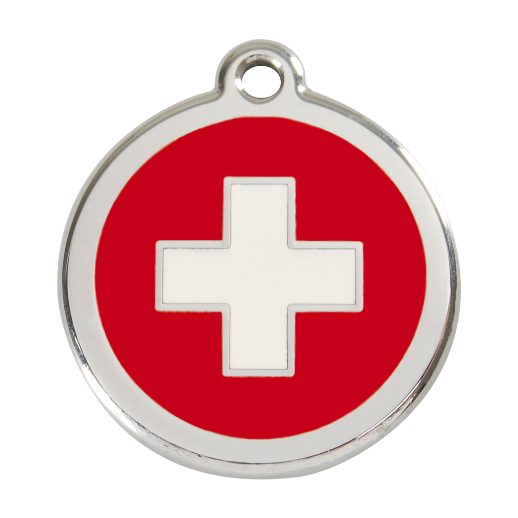 Red Dingo Stainless Steel & Enamel Swiss Cross Dog ID Tag