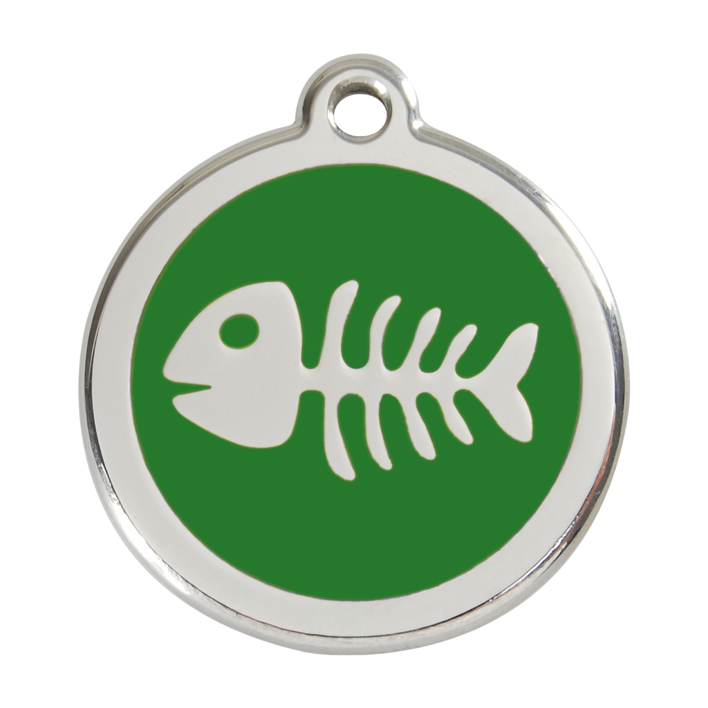 Red Dingo Stainless Steel & Enamel Fish Bone Pet ID Tag