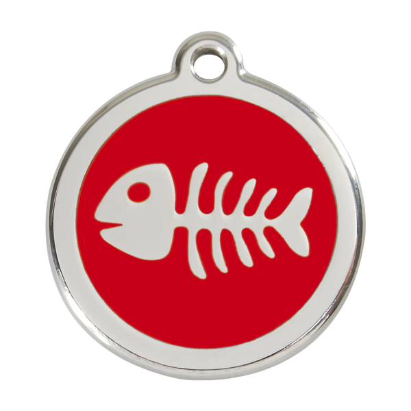 Red Dingo Stainless Steel & Enamel Fish Bone Pet ID Tag