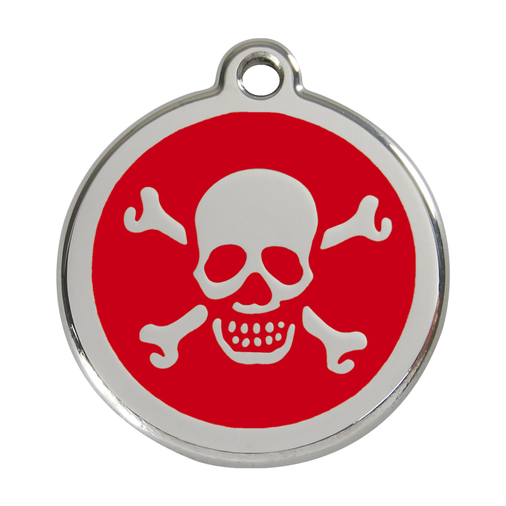 Red Dingo Stainless Steel & Enamel Skull & Crossbones Dog ID Tag