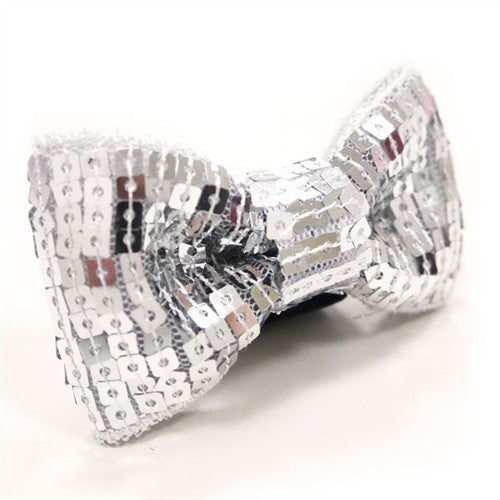 EasyBow Dog Bow Tie - Silver Sequins