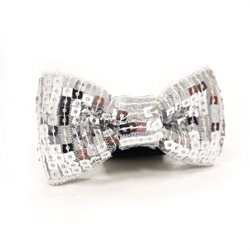 EasyBow Dog Bow Tie - Silver Sequins